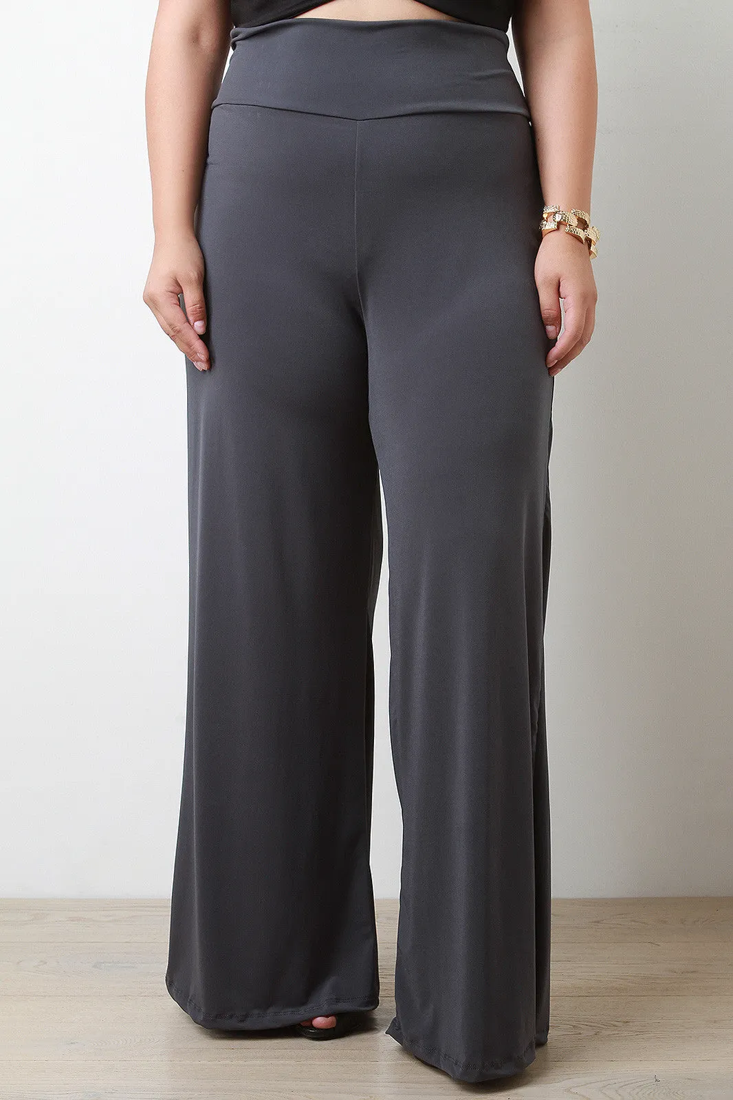 Stretchy Soft Knit Wide Legs Pants