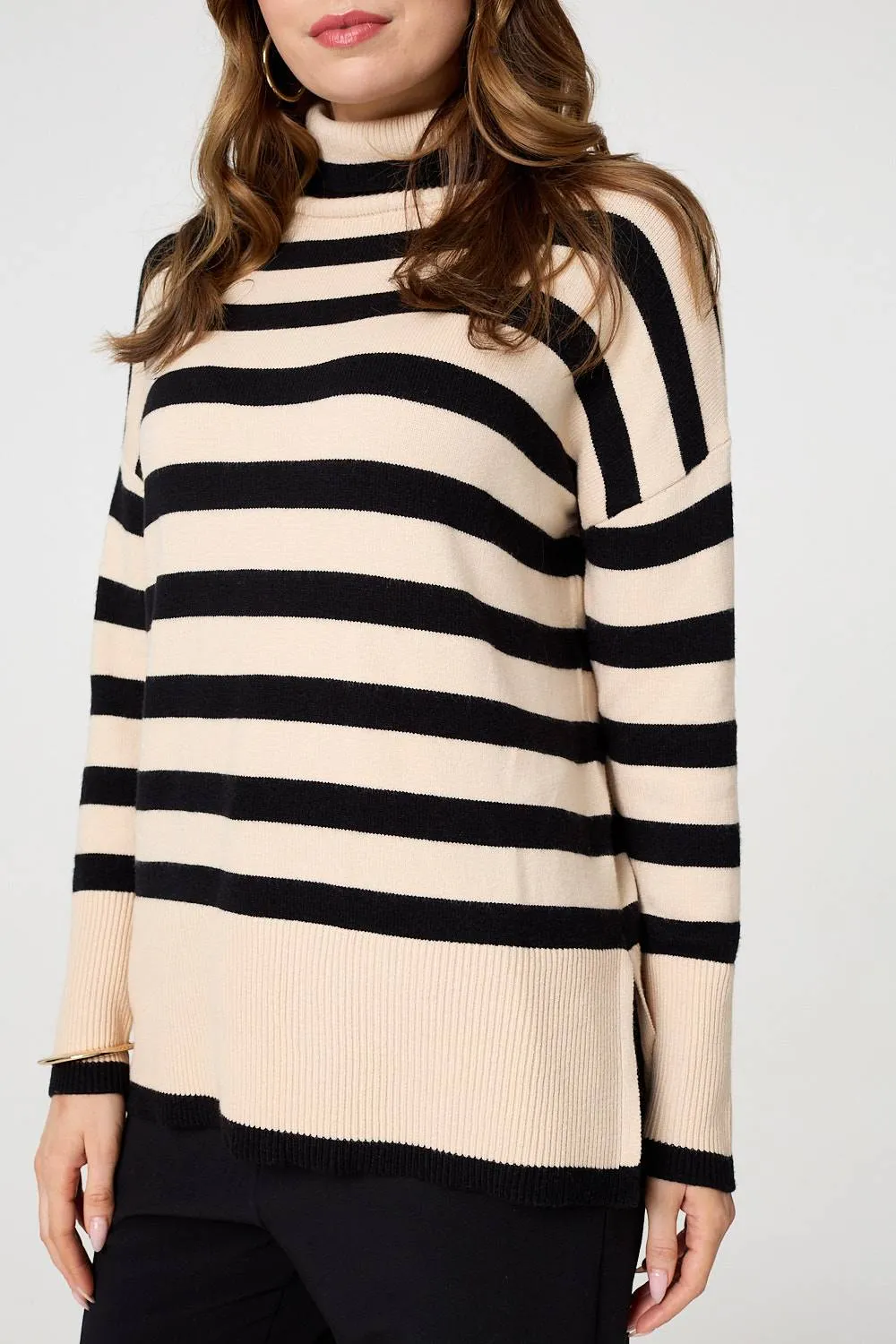 Striped Relaxed Roll Neck Jumper