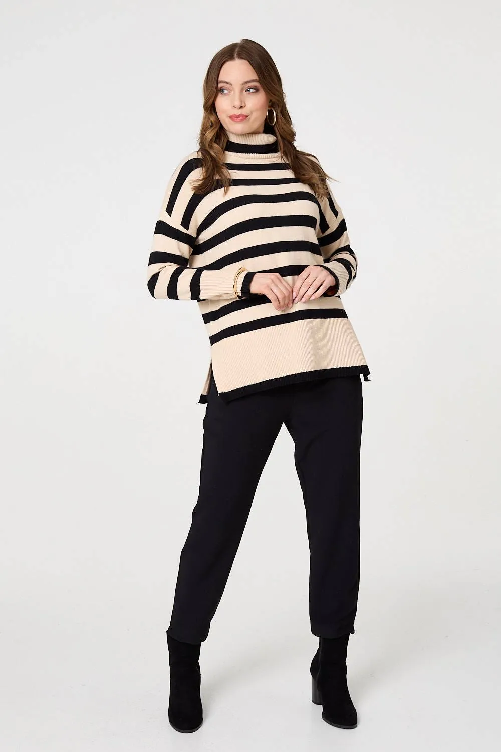 Striped Relaxed Roll Neck Jumper