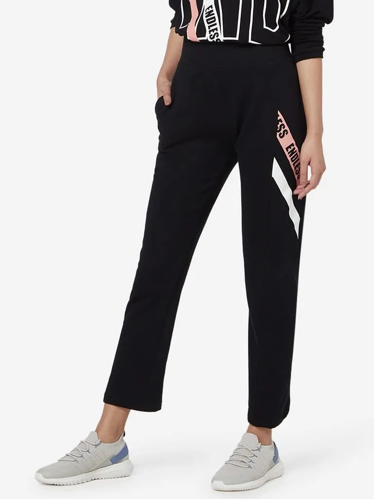 Studiofit Black Panel Detailed Track pants