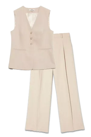 Tailored Cutaway Longline Waistcoat, Stone and Pleat Front Tailored Trousers, Stone