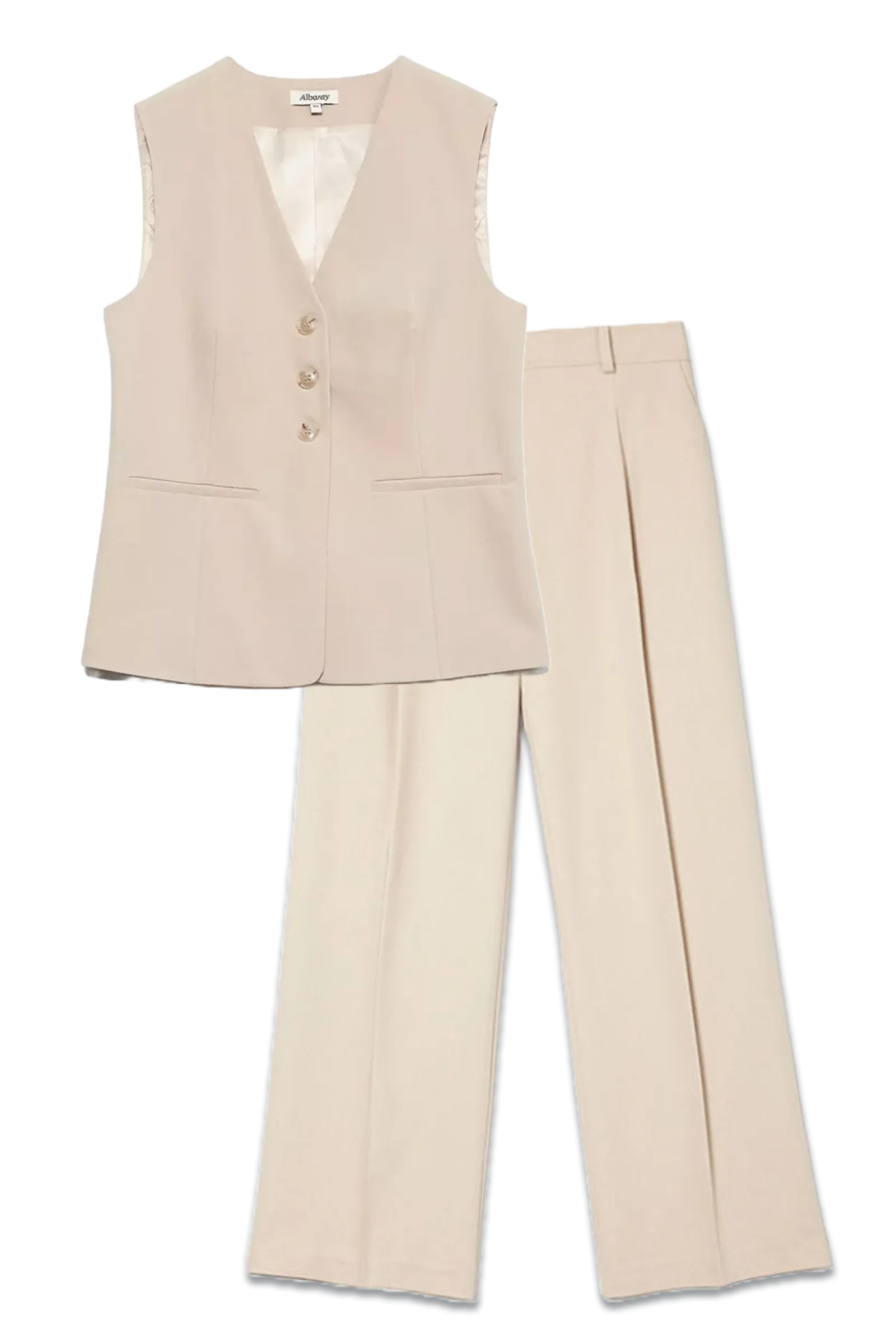 Tailored Cutaway Longline Waistcoat, Stone and Pleat Front Tailored Trousers, Stone