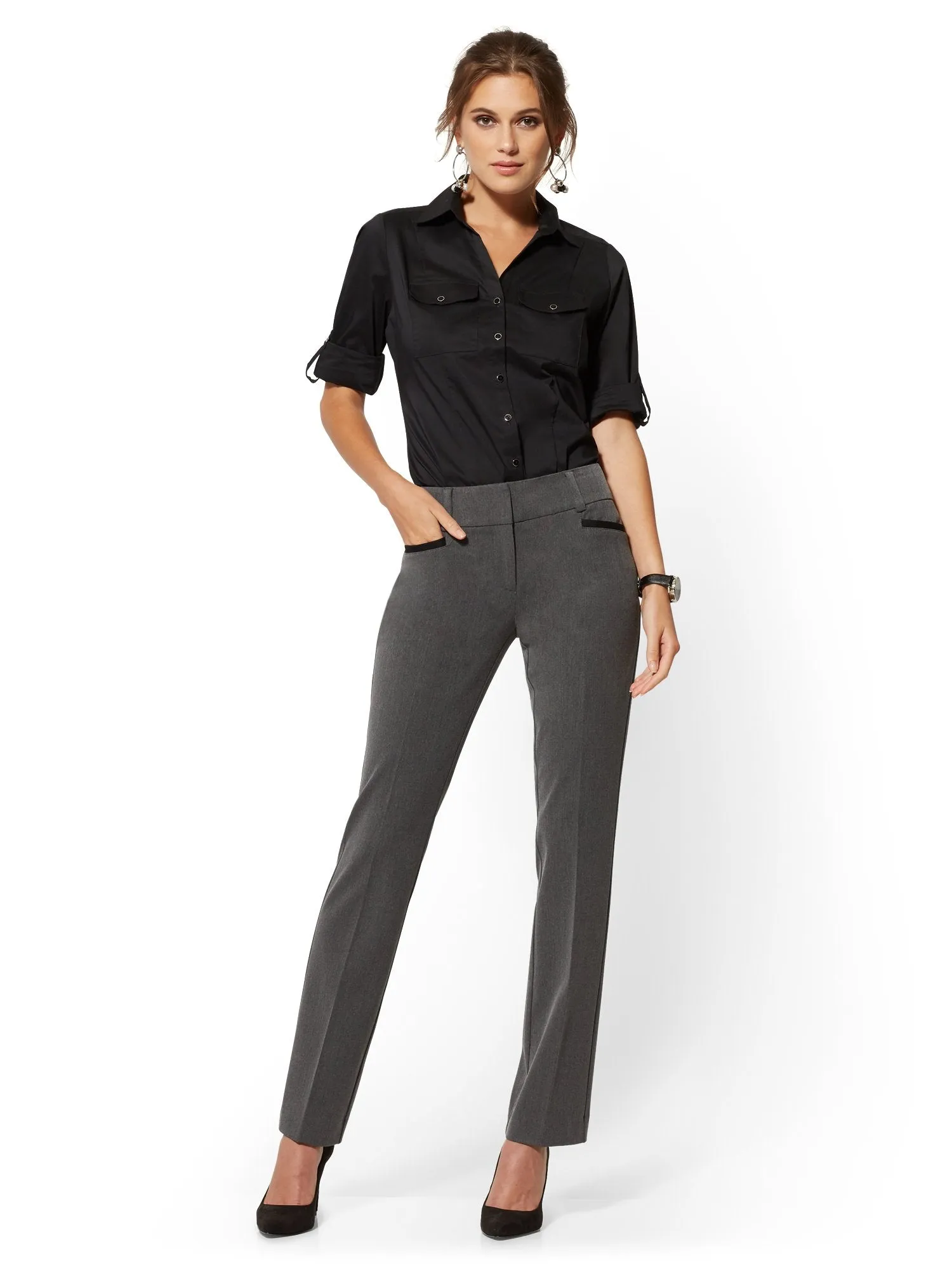 Tall Grey Straight-Leg Pant - Signature - Superstretch - 7th Avenue