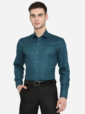 Teal Green Checked Slim Fit Formal Shirt | Metal