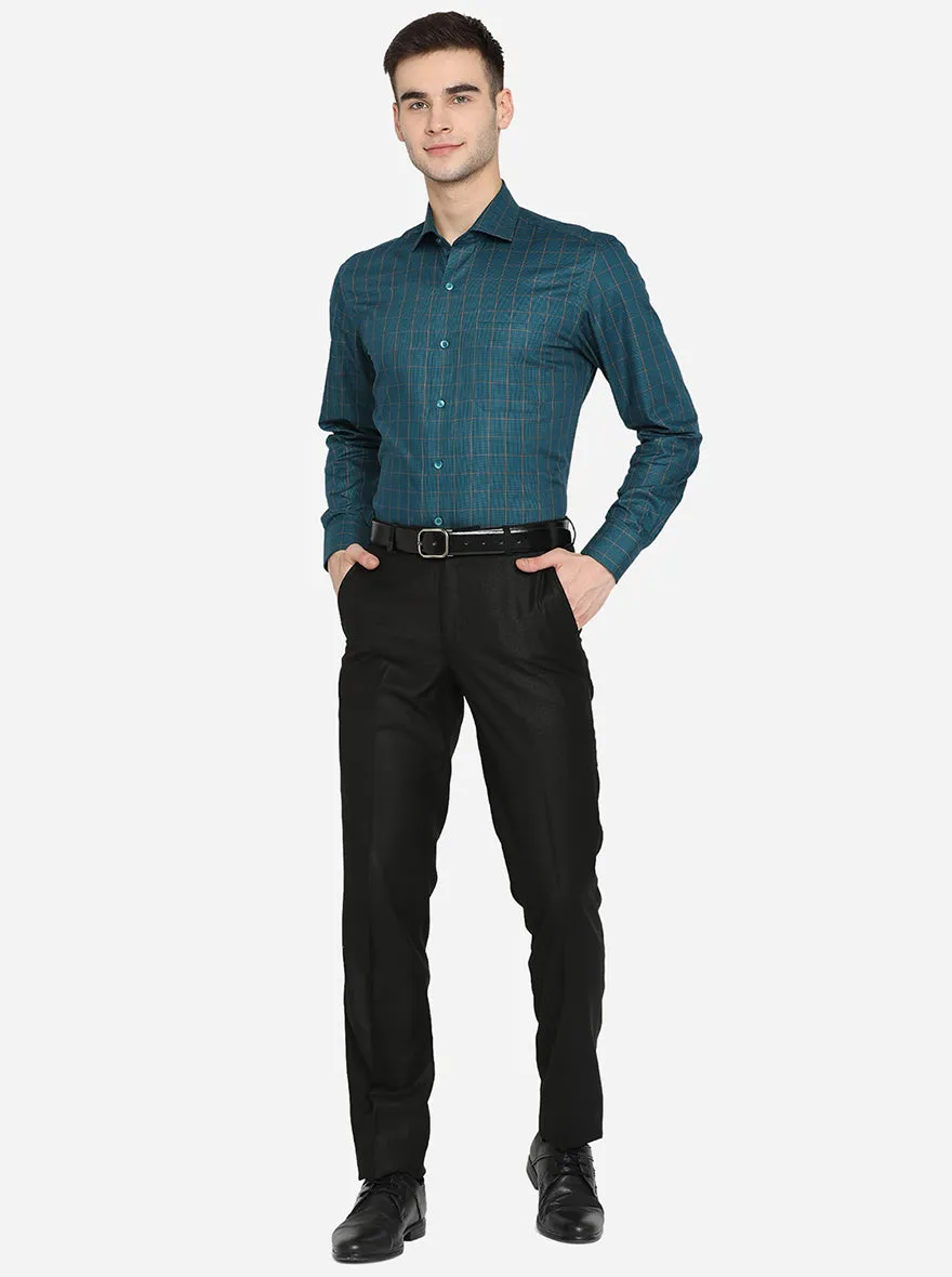 Teal Green Checked Slim Fit Formal Shirt | Metal