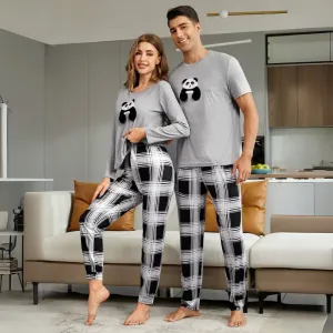 Two Pieces Panda Print Couple Pajama Set