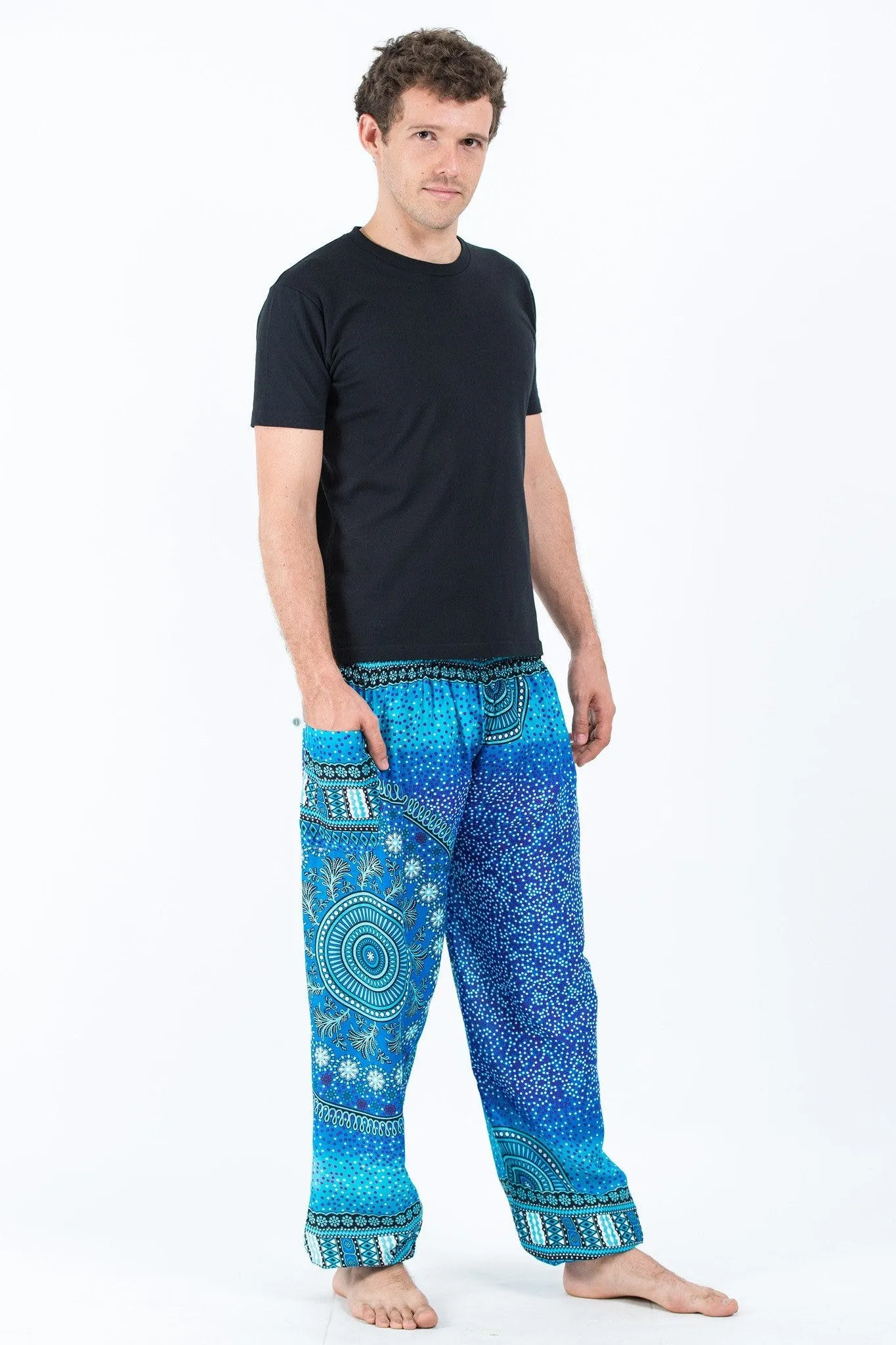 Unisex Tribal Chakras Harem Pants in Blue