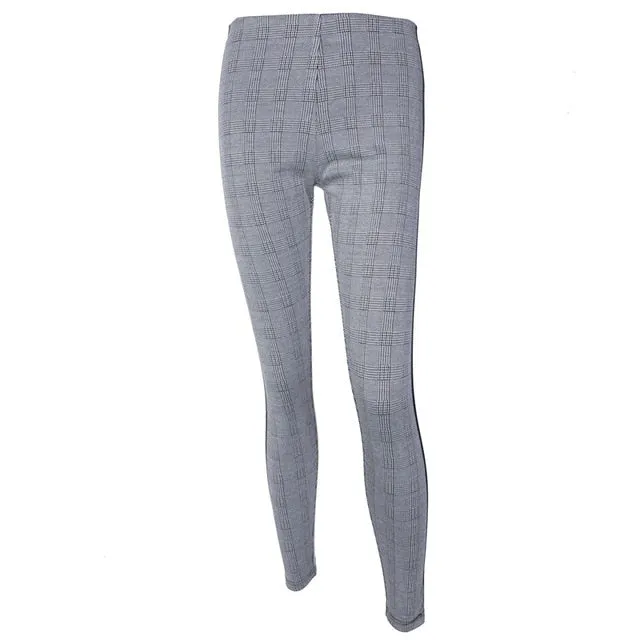 VenusFox Stretchy Side Striped Plaid Pencil Pants