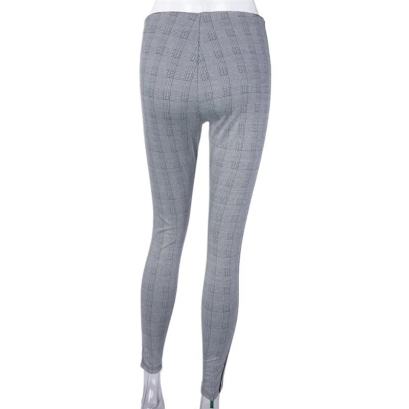 VenusFox Stretchy Side Striped Plaid Pencil Pants