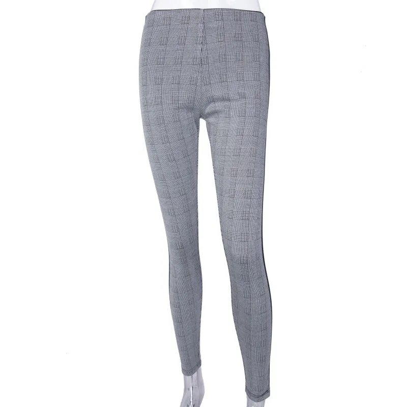 VenusFox Stretchy Side Striped Plaid Pencil Pants