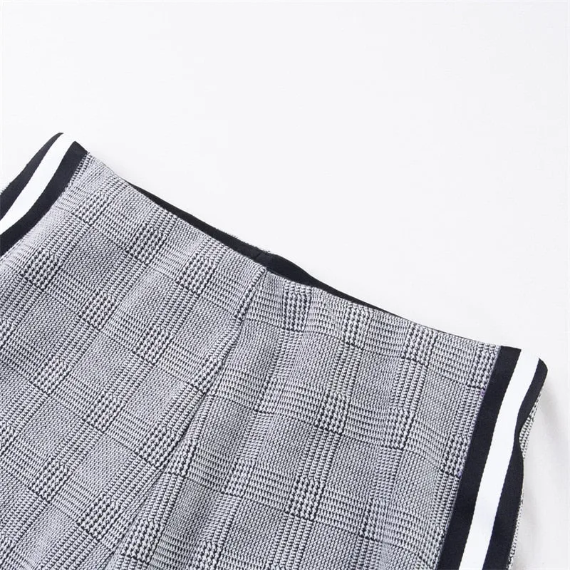 VenusFox Stretchy Side Striped Plaid Pencil Pants