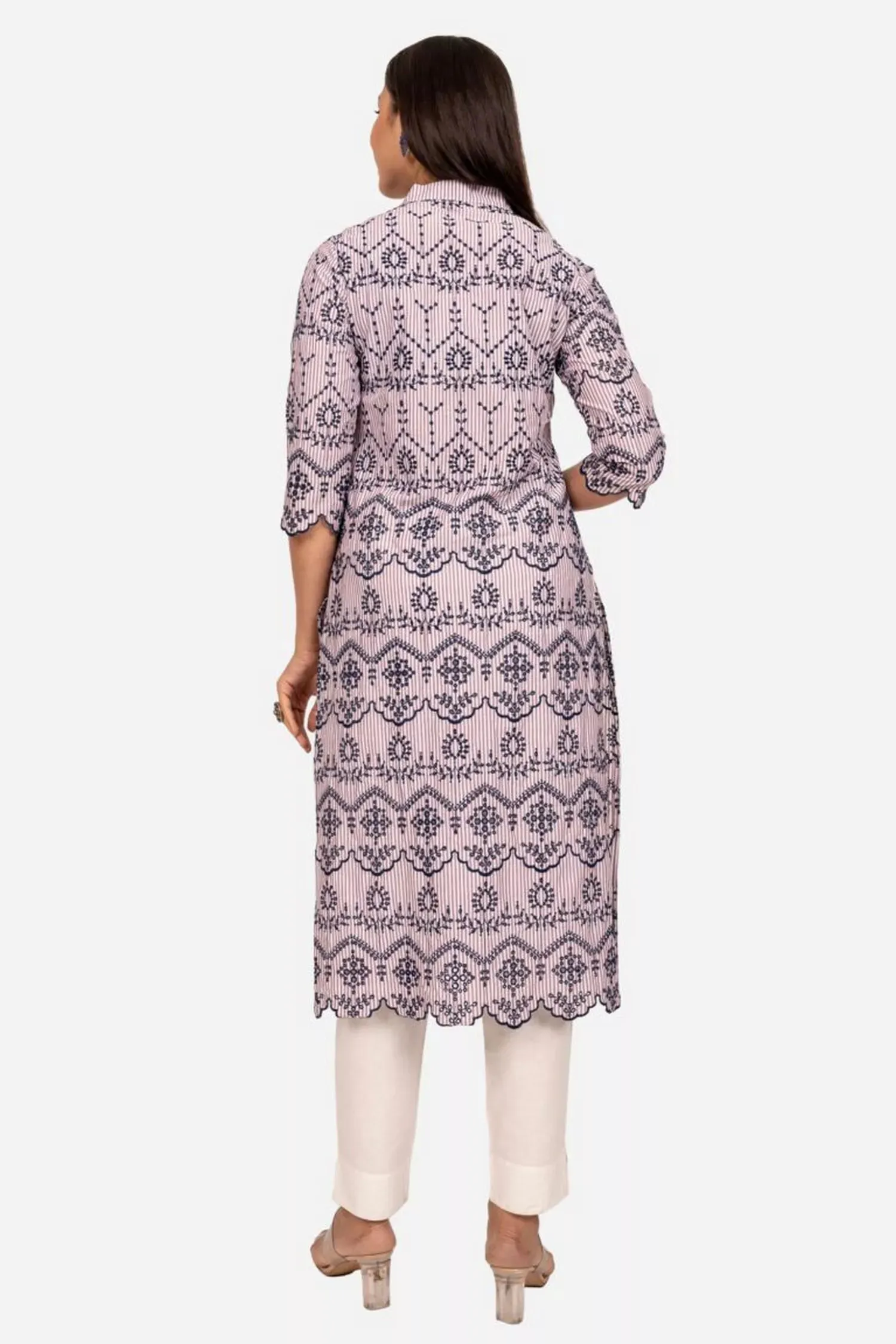 White And Brown Schiffli Kurta