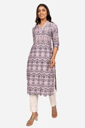 White And Brown Schiffli Kurta