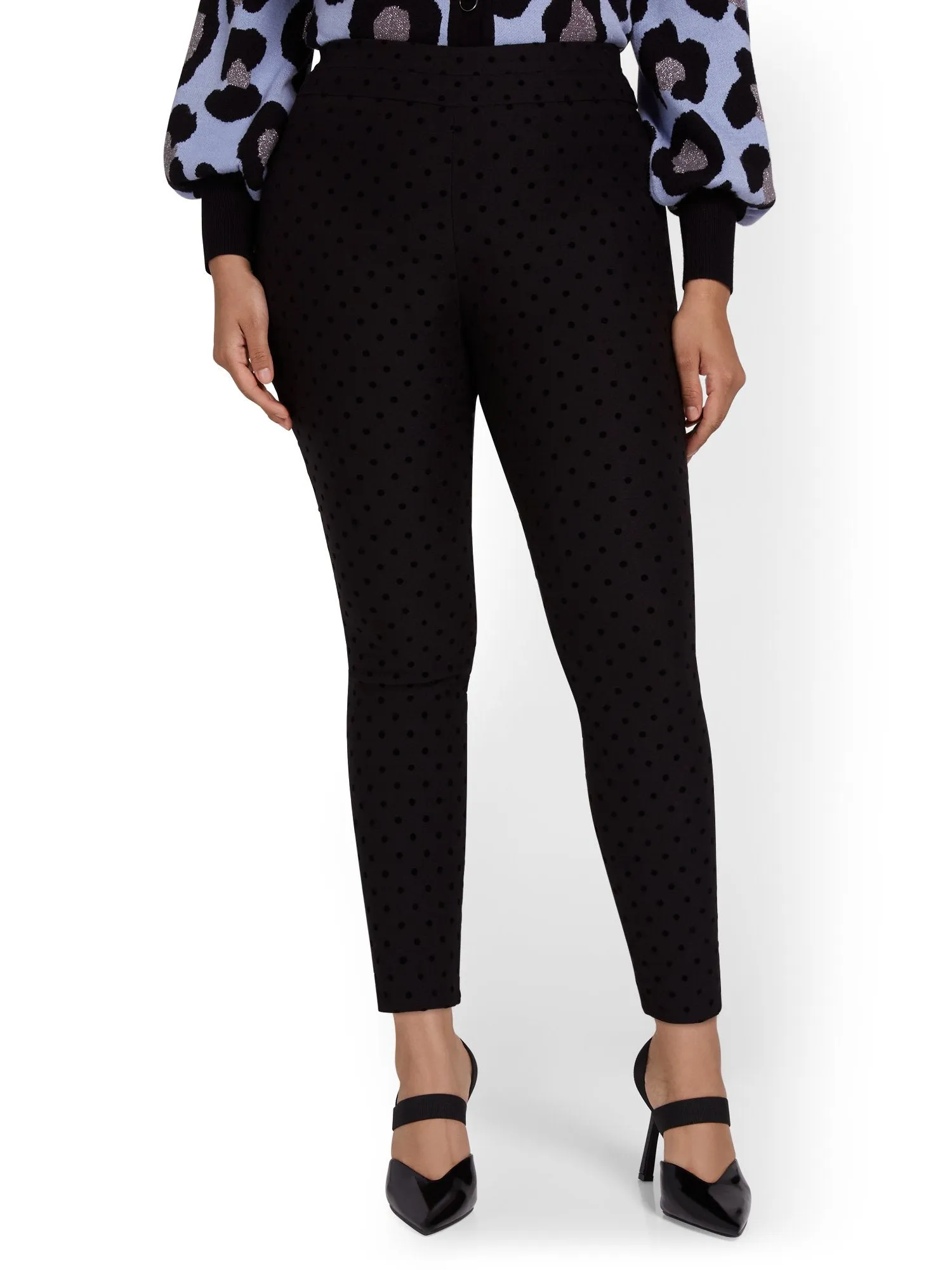 Whitney High-Waisted Pull-On Slim-Leg Pant - Dot-Print