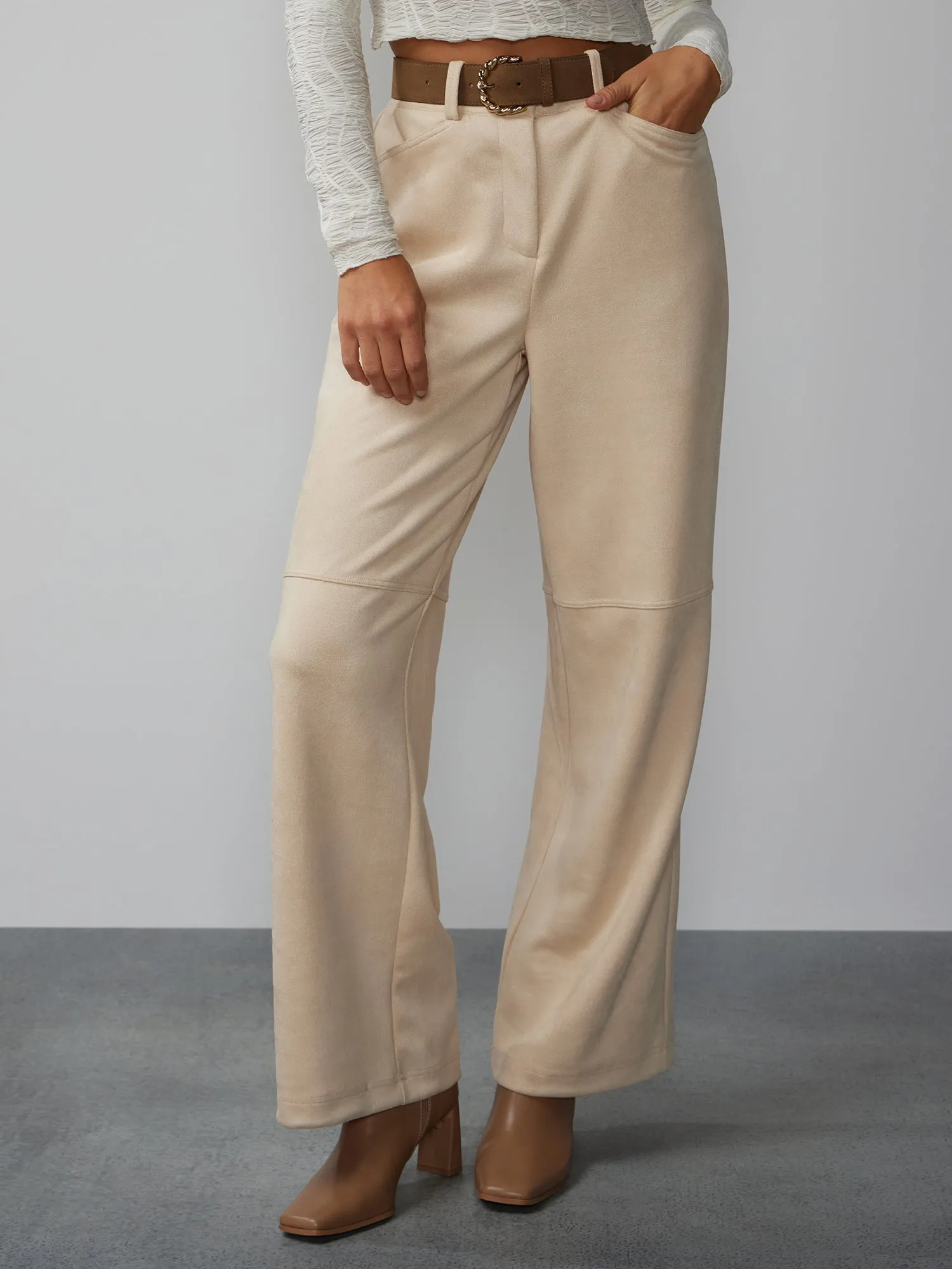 Wide Leg Faux Suede Pant