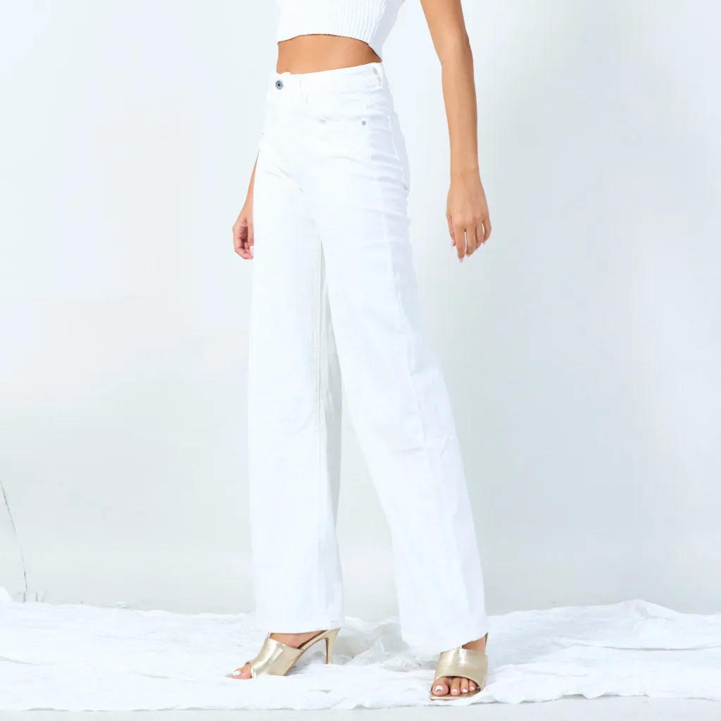 Wide-leg white denim pants wholesale