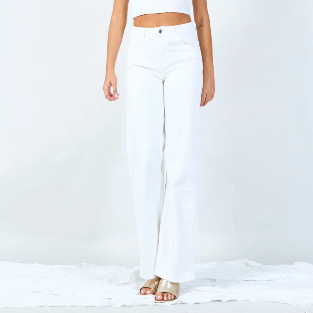 Wide-leg white denim pants wholesale