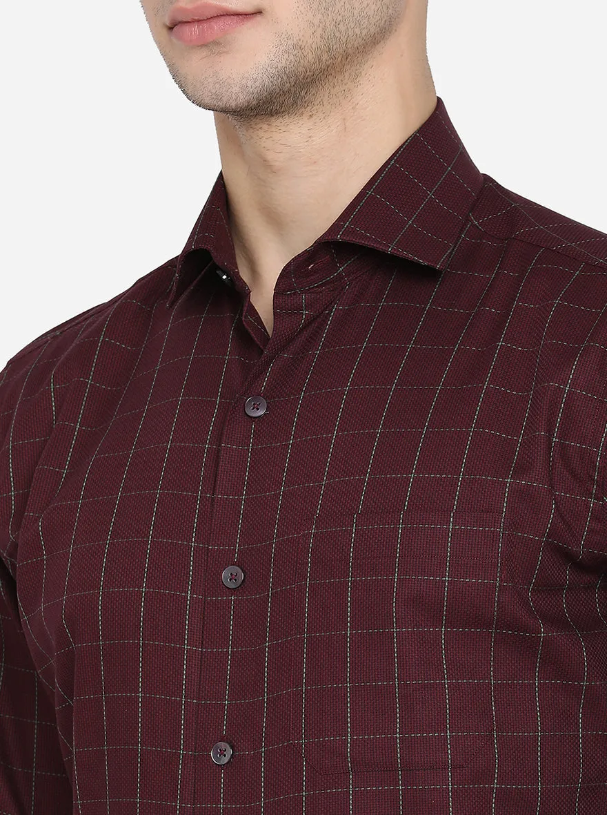 Wine Checked Slim Fit Formal Shirt | Metal