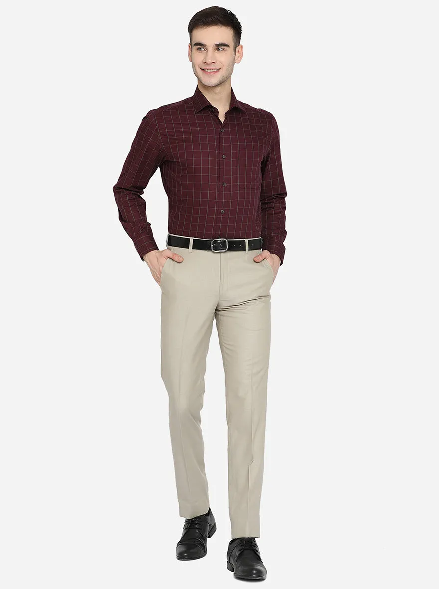 Wine Checked Slim Fit Formal Shirt | Metal