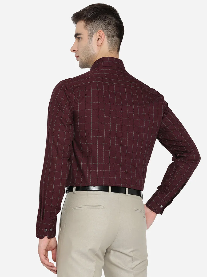 Wine Checked Slim Fit Formal Shirt | Metal