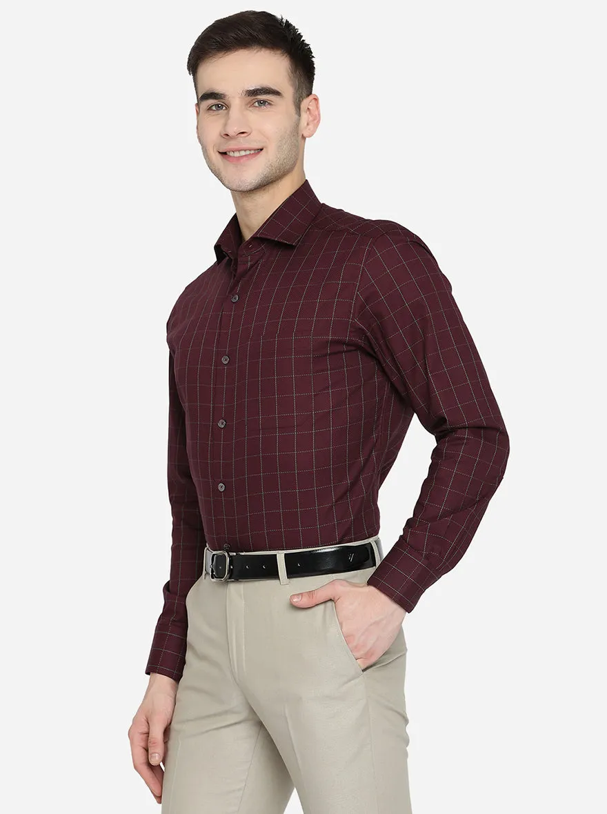 Wine Checked Slim Fit Formal Shirt | Metal