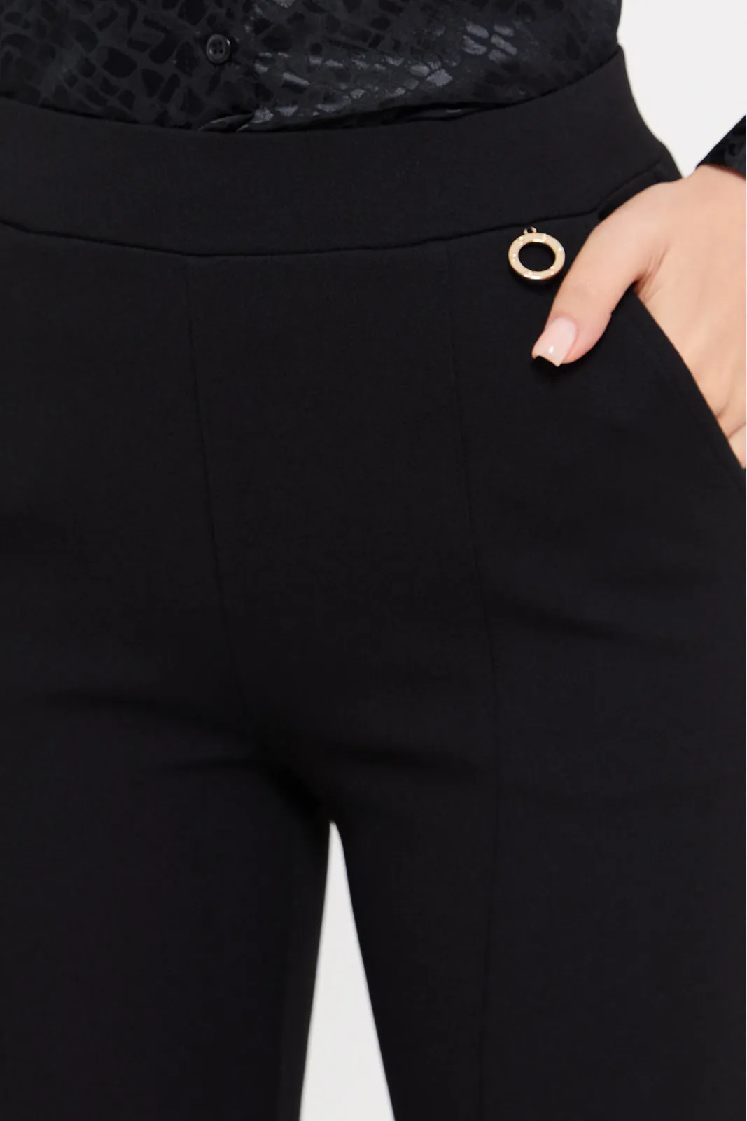 Women Black Flare Leg Trousers