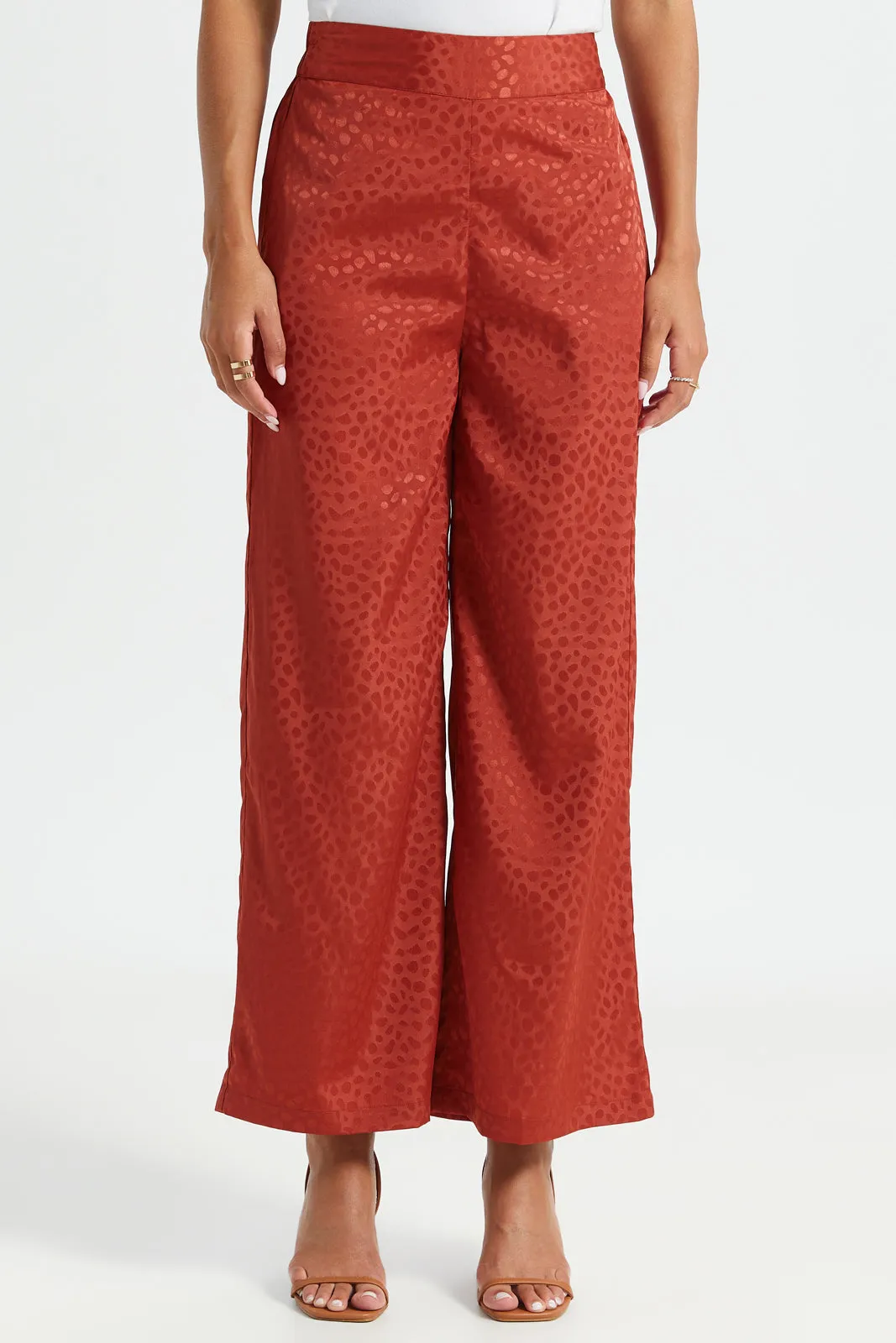 Women Red Jacquard Trousers