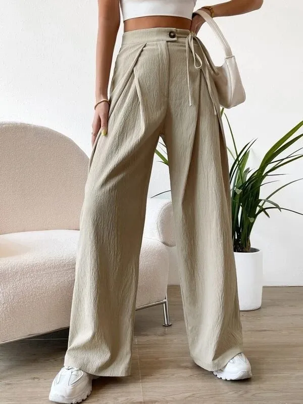 Women’s High-waist Lace-up Casual Wide Legged Pants