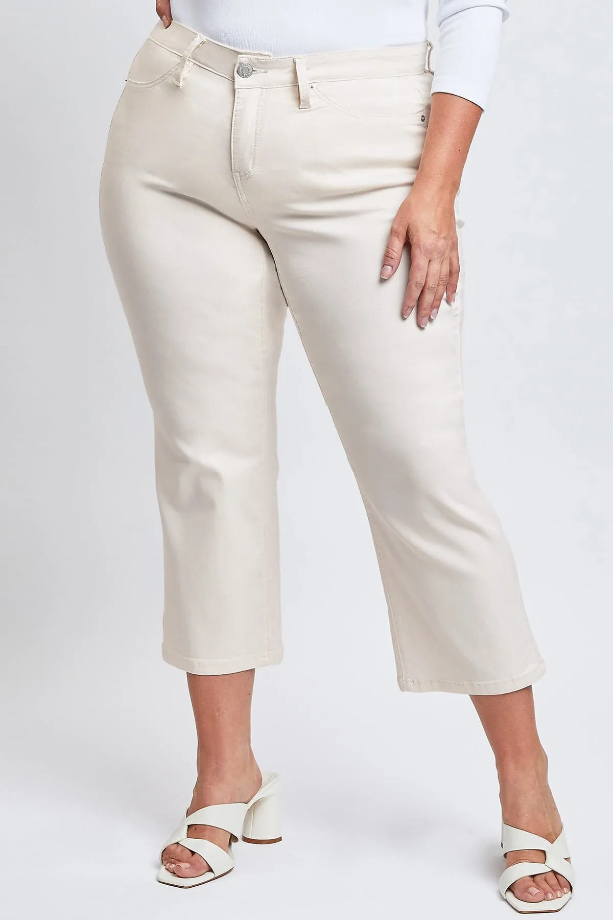 Women's Plus Size Hyperstretch Cropped Wide Leg Flood Pants, Gardenia