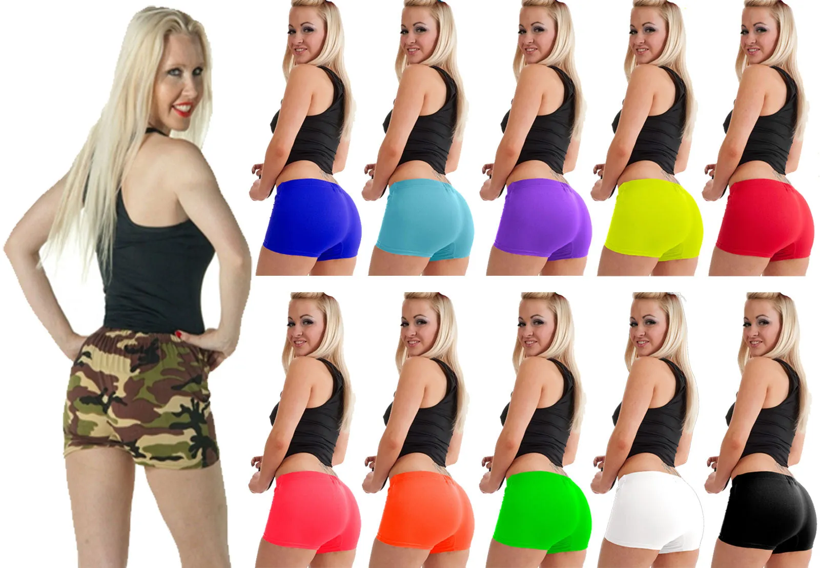 Women's Sexy Neon Colour Lycra Stretchy Ladies Hot Pants Dance Party Fancy Dress Shorts