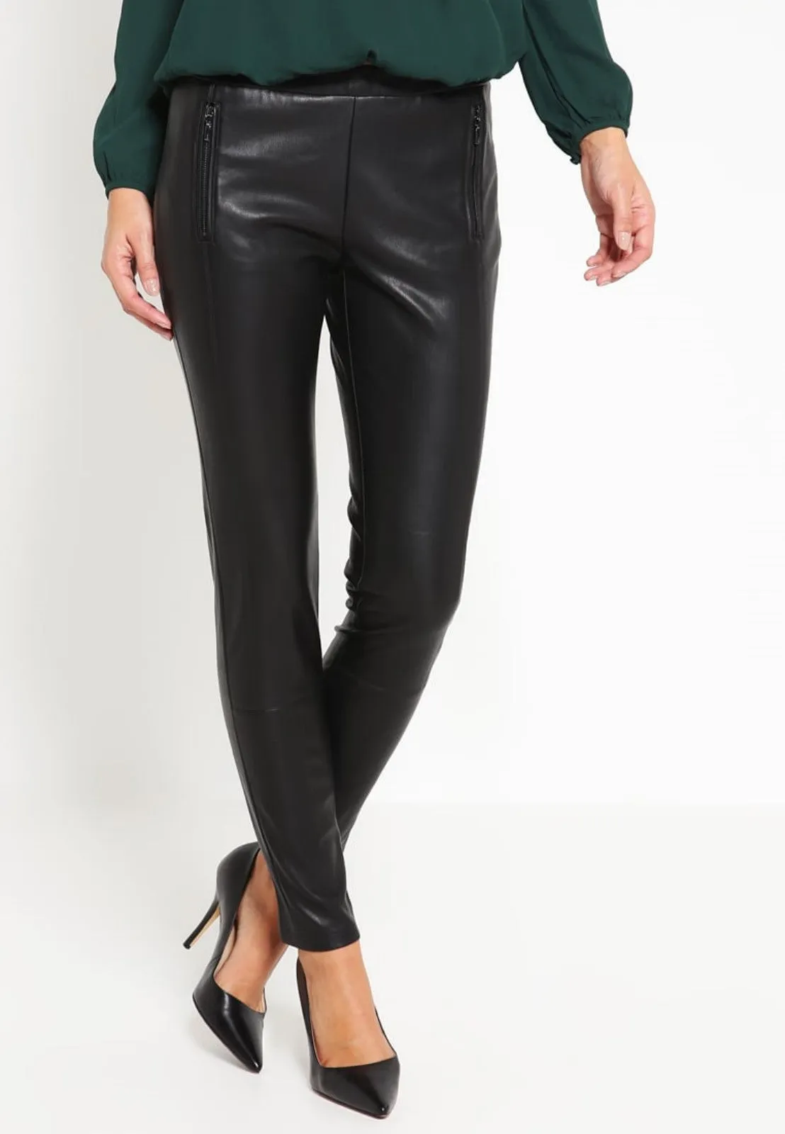 Women's Slim Fit Skinny Black Leather Pants WP19