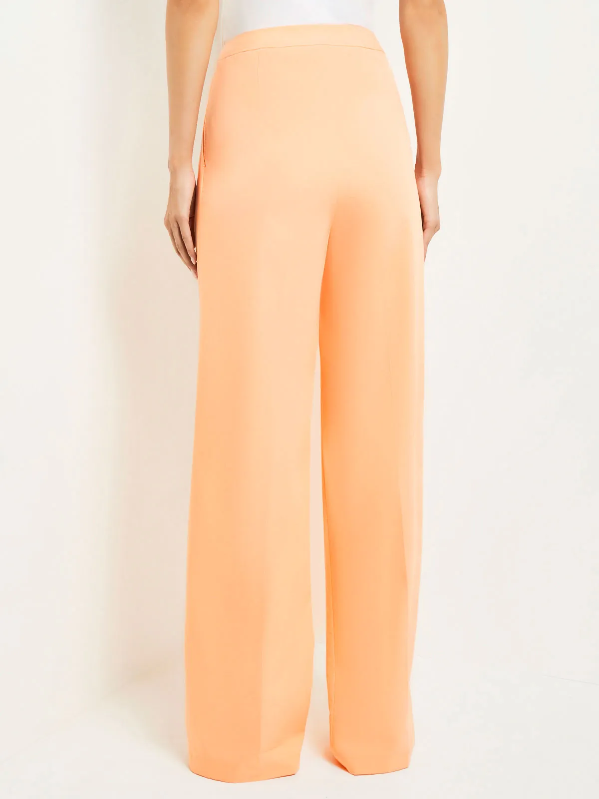 Zipper Fly Wide Leg Pants - Faux Cupro Silk